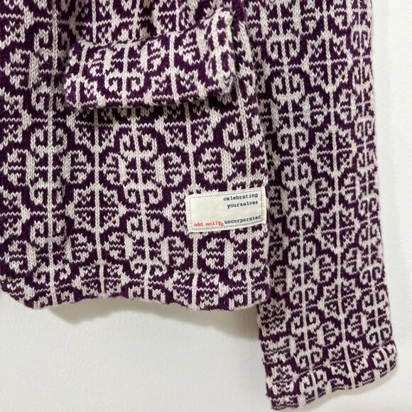 Odd Molly 233 Purple Cable Knit Cotton Cardigan Sweater + Pink Bow [size M/2] - Picture 5 of 8